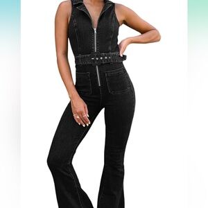 Black Denim Jumpsuit with Belt